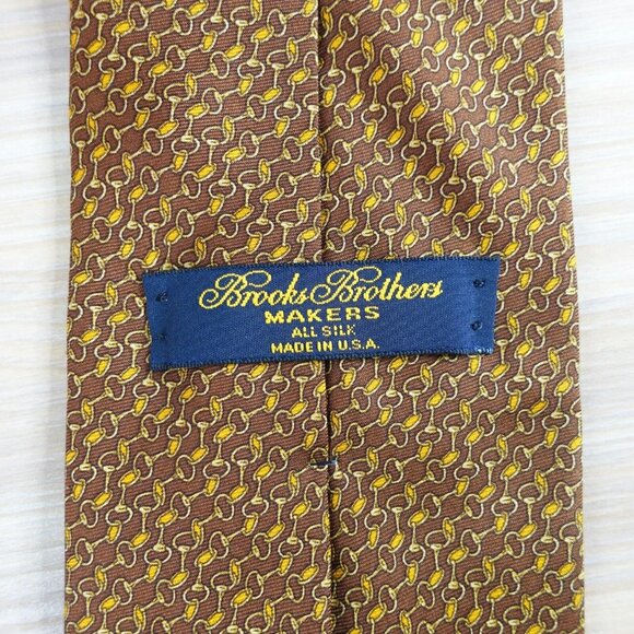 Brooks Brothers Makers Neck Tie Mens Rustic Brown Suit Silk Gold Chain Link USA - Picture 6 of 10